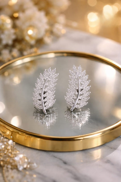 Royal Premium Gold & Silver Plated Wheat Leaf Studs โ Elegant Lightweight Earrings | Silver & Champagne | Rs. 2100 Only