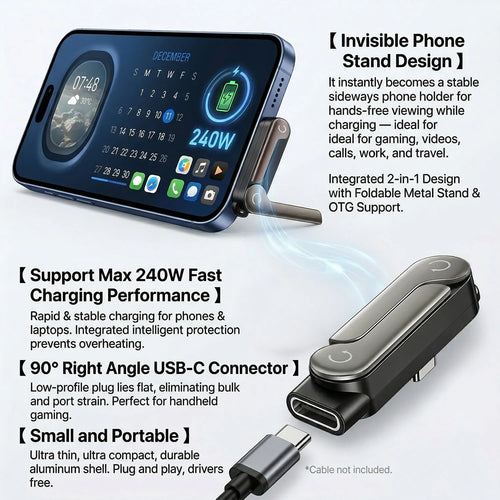 65W Fast Charging USB-C Cable with Built-in Foldable Phone Stand | Braided 2-in-1 Invisible Holder Charger Cable | 1.5M Type-C Fast Charge & Data Sync Cable