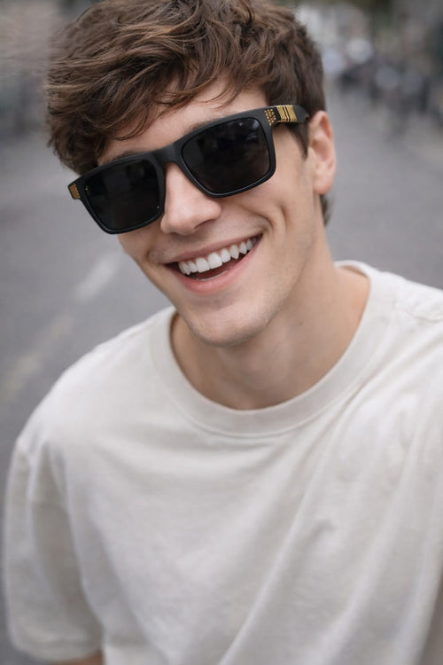 Wonder-Mart Premium Armani Inspired Matte Square Sunglasses for Men | Women โ UV400 Protection & Gold Detailing