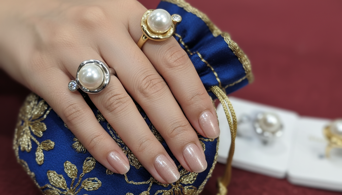 Elegant Pearl & Crystal Adjustable Ring | Premium Stainless Steel Jewelry