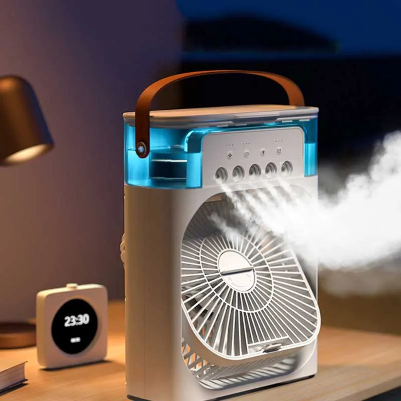 4-in-1 Rechargeable Portable Air Cooler Fan with Mist Humidifier & Night Light – Battery Backup for Load Shedding
