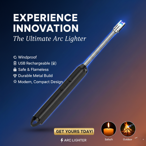 360ยฐ Flexible Electric Arc Lighter โ USB Rechargeable, Windproof Plasma Lighter for Kitchen, Candles, & BBQ โ Durable & Safe Flameless Lighter (Multicolor)
