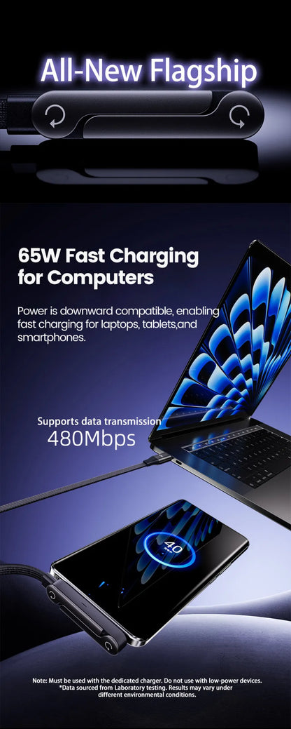 65W Fast Charging USB-C Cable with Built-in Foldable Phone Stand | Braided 2-in-1 Invisible Holder Charger Cable | 1.5M Type-C Fast Charge & Data Sync Cable