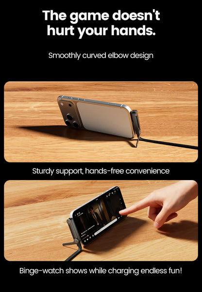 65W Fast Charging USB-C Cable with Built-in Foldable Phone Stand | Braided 2-in-1 Invisible Holder Charger Cable | 1.5M Type-C Fast Charge & Data Sync Cable