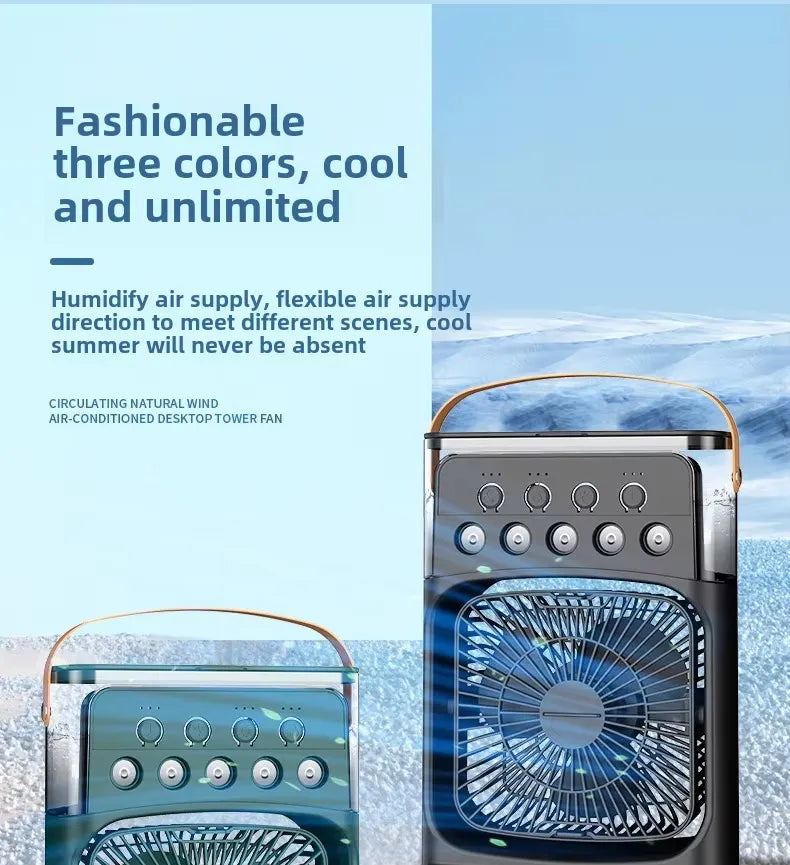 4-in-1 Portable Mist Air Cooler Fan – 600ml USB Type-C Mini AC Humidifier with LED Light