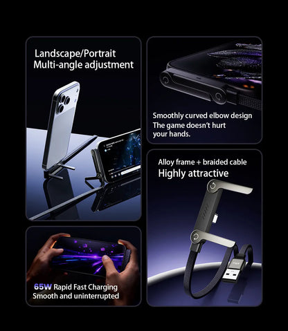65W Fast Charging USB-C Cable with Built-in Foldable Phone Stand | Braided 2-in-1 Invisible Holder Charger Cable | 1.5M Type-C Fast Charge & Data Sync Cable