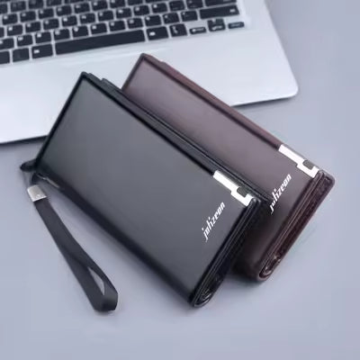 Baellery Men's Long Leather Clutch Wallet with Zipper | Large Capacity Multi Card Holder Purse