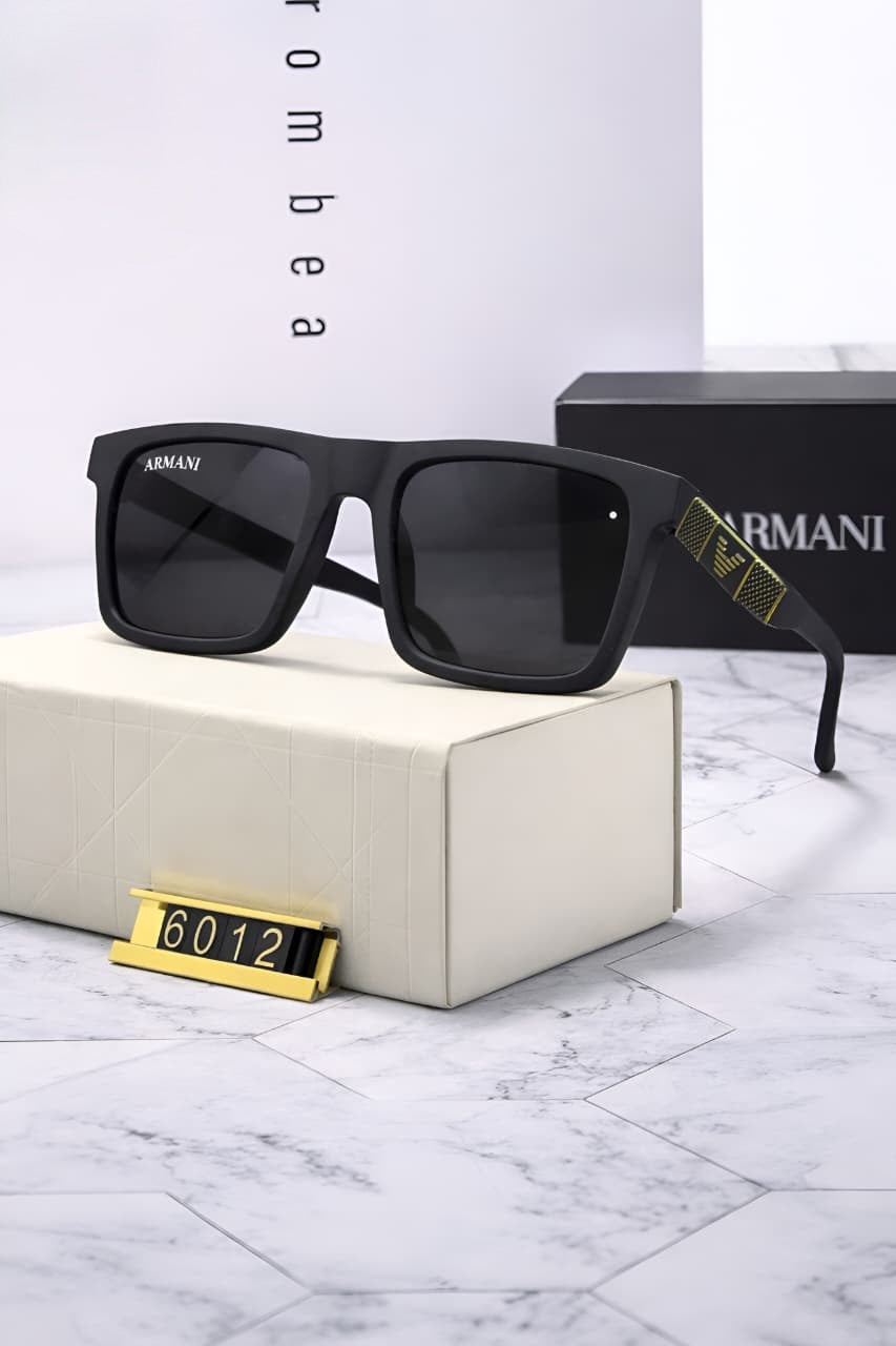 Wonder-Mart Premium Armani Inspired Matte Square Sunglasses for Men | Women – UV400 Protection & Gold Detailing