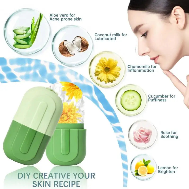 2-in-1 Silicone Facial Ice Roller | Leak-Proof Contour Cube for De-Puffing, Brightening & DIY Skin Recipes