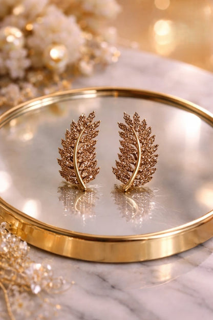 Royal Premium Gold & Silver Plated Wheat Leaf Studs – Elegant Lightweight Earrings | Silver & Champagne | Rs. 2100 Only