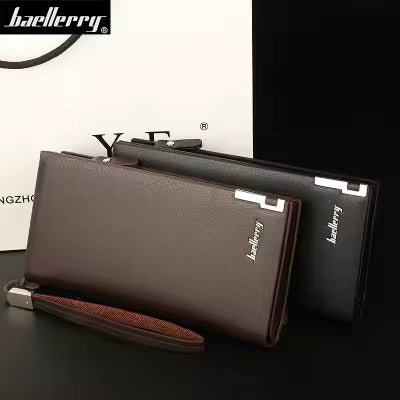Baellery Men's Long Leather Clutch Wallet with Zipper | Large Capacity Multi Card Holder Purse