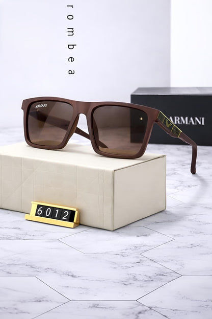 Wonder-Mart Premium Armani Inspired Matte Square Sunglasses for Men | Women – UV400 Protection & Gold Detailing