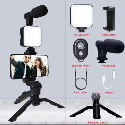AY-49 Professional Smartphone Vlogging Kit with Mic, LED Light & Mini Tripod