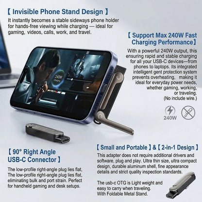 65W Fast Charging USB-C Cable with Built-in Foldable Phone Stand | Braided 2-in-1 Invisible Holder Charger Cable | 1.5M Type-C Fast Charge & Data Sync Cable