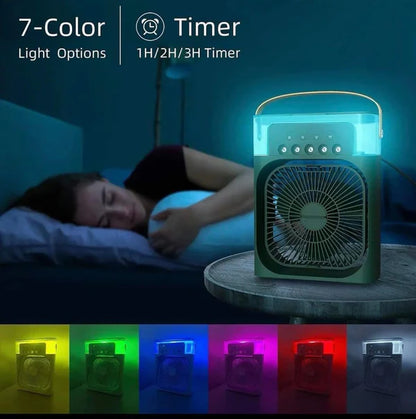 4-in-1 Rechargeable Portable Air Cooler Fan with Mist Humidifier & Night Light – Battery Backup for Load Shedding