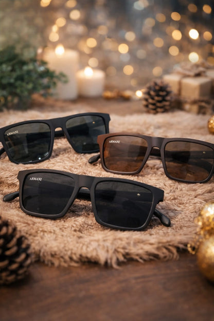 Wonder-Mart Premium Armani Inspired Matte Square Sunglasses for Men | Women – UV400 Protection & Gold Detailing