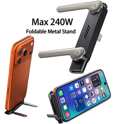 65W Fast Charging USB-C Cable with Built-in Foldable Phone Stand | Braided 2-in-1 Invisible Holder Charger Cable | 1.5M Type-C Fast Charge & Data Sync Cable