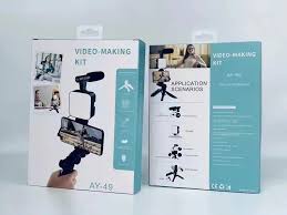 AY-49 Professional Smartphone Vlogging Kit with Mic, LED Light & Mini Tripod