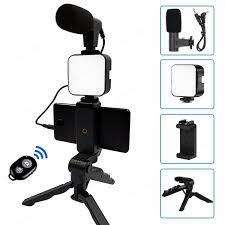 AY-49 Professional Smartphone Vlogging Kit with Mic, LED Light & Mini Tripod