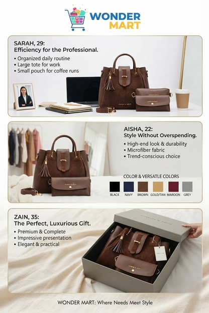 Ladies Handbag Online Pakistan - Zoya Royale 3-Piece Luxury Handbag Set