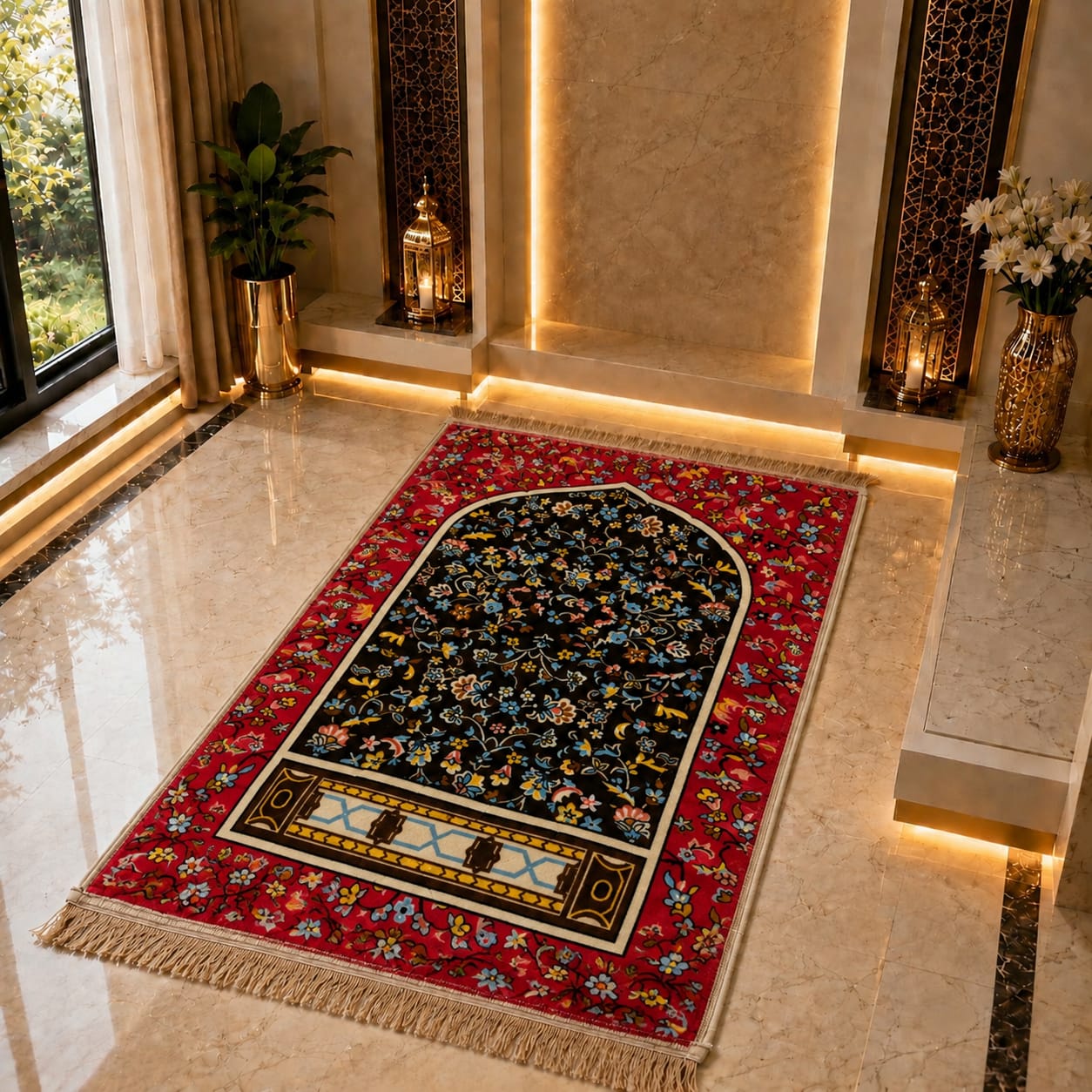 Alhamdulillah Soft Velvet Prayer Mat | Washable Janamaz for Hajj & Umrah