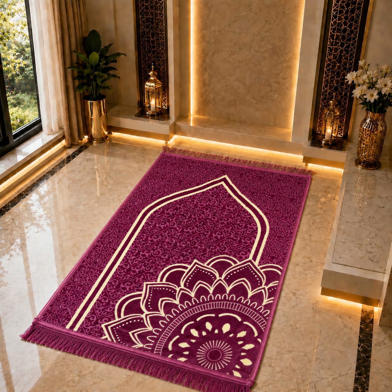 Alhamdulillah Soft Velvet Prayer Mat | Washable Janamaz for Hajj & Umrah