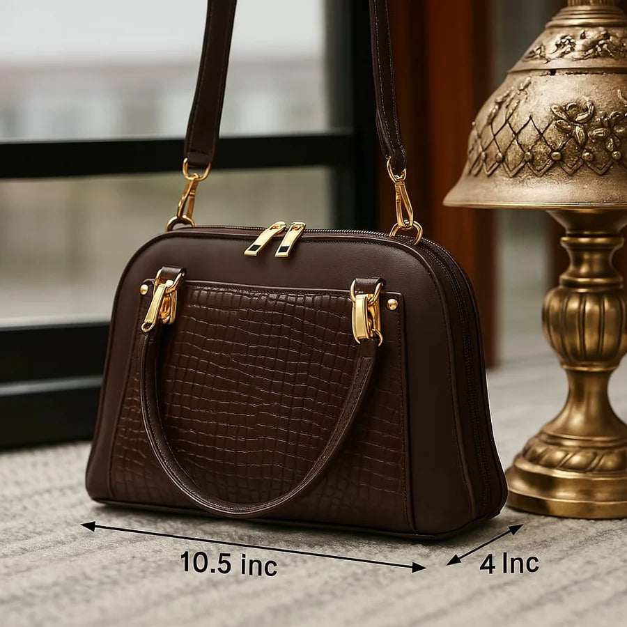Aura Luxe Patent Box Bag - Structured ladies handbag in glossy patent faux leather with top handle.