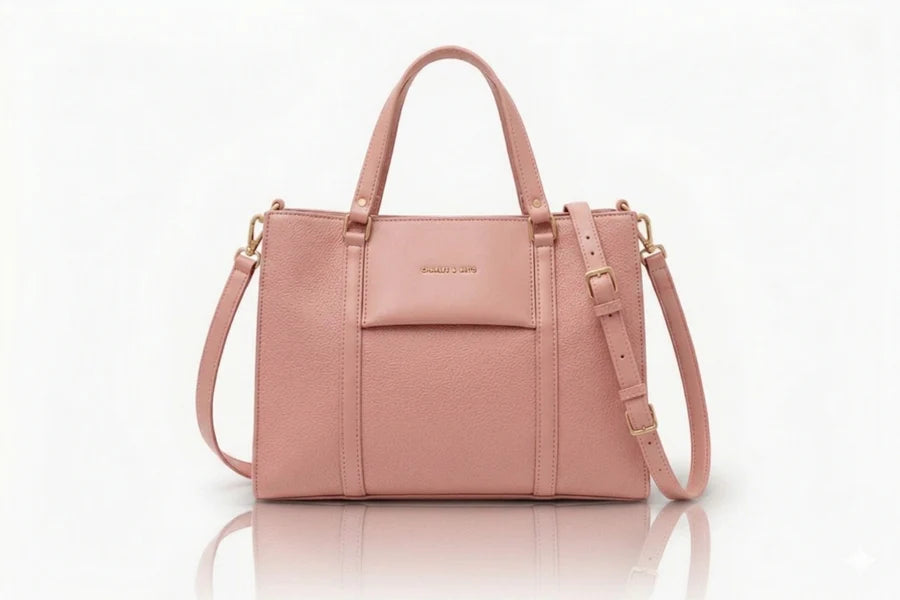 Blush pink soft leather ladies handbag structured shoulder bag