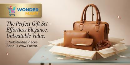 Brown 3-piece ladies handbag set featuring large tote, crossbody bag, and pouch.
