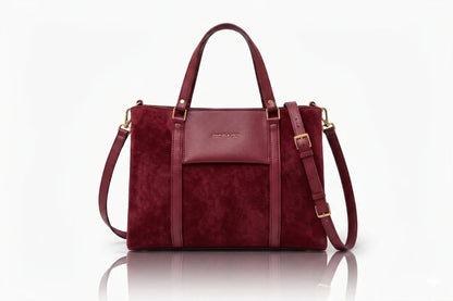 Deep red suede structured ladies purse and work tote bag
