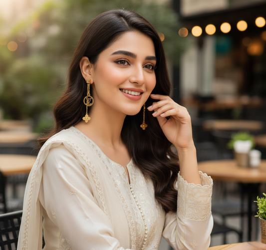 316L Stainless Steel Waterproof Jewelry Set – Love Pendant & LV Drop Earrings | Premium Quality