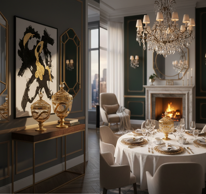 Luxury Crystal Glass Decorative Jar Set with Gold Detailing – Premium Table & Home Décor