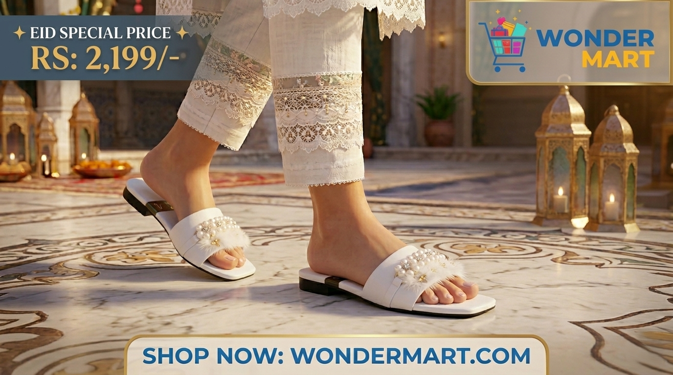 Ladies Luxury Embellished Slipper Flats with Pearl - Eid Collection