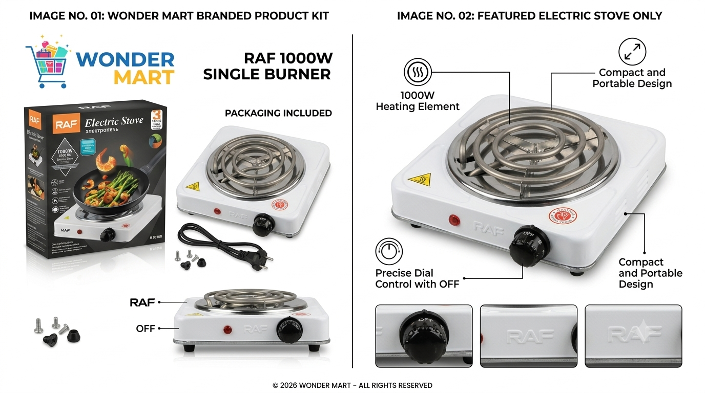 RAF 1000W Portable Electric Stove Single Burner Hot Plate with Temperature Control | Electric Cooking Stove for Home, Hostel & Office