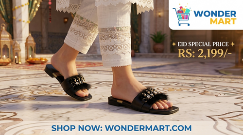 Ladies Luxury Embellished Slipper Flats with Pearl - Eid Collection