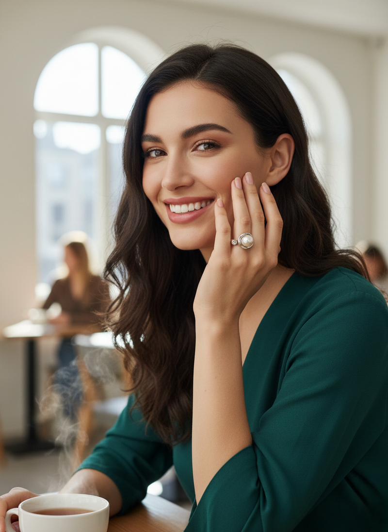 Elegant Pearl & Crystal Adjustable Ring | Premium Stainless Steel Jewelry