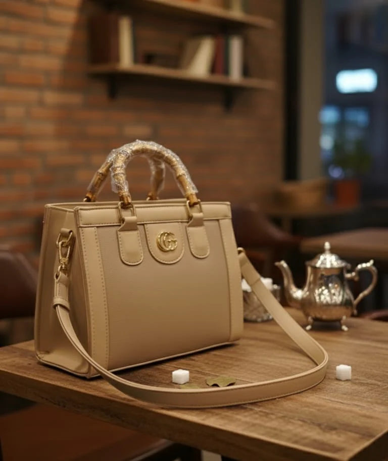 Interior of Zohra Luxe Bamboo Structured Handbag Showing Spacious Main Compartment