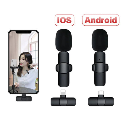 K11 2-in-1 wireless lapel microphone for iPhone and Android smartphones with USB-C and Lightning receiver.