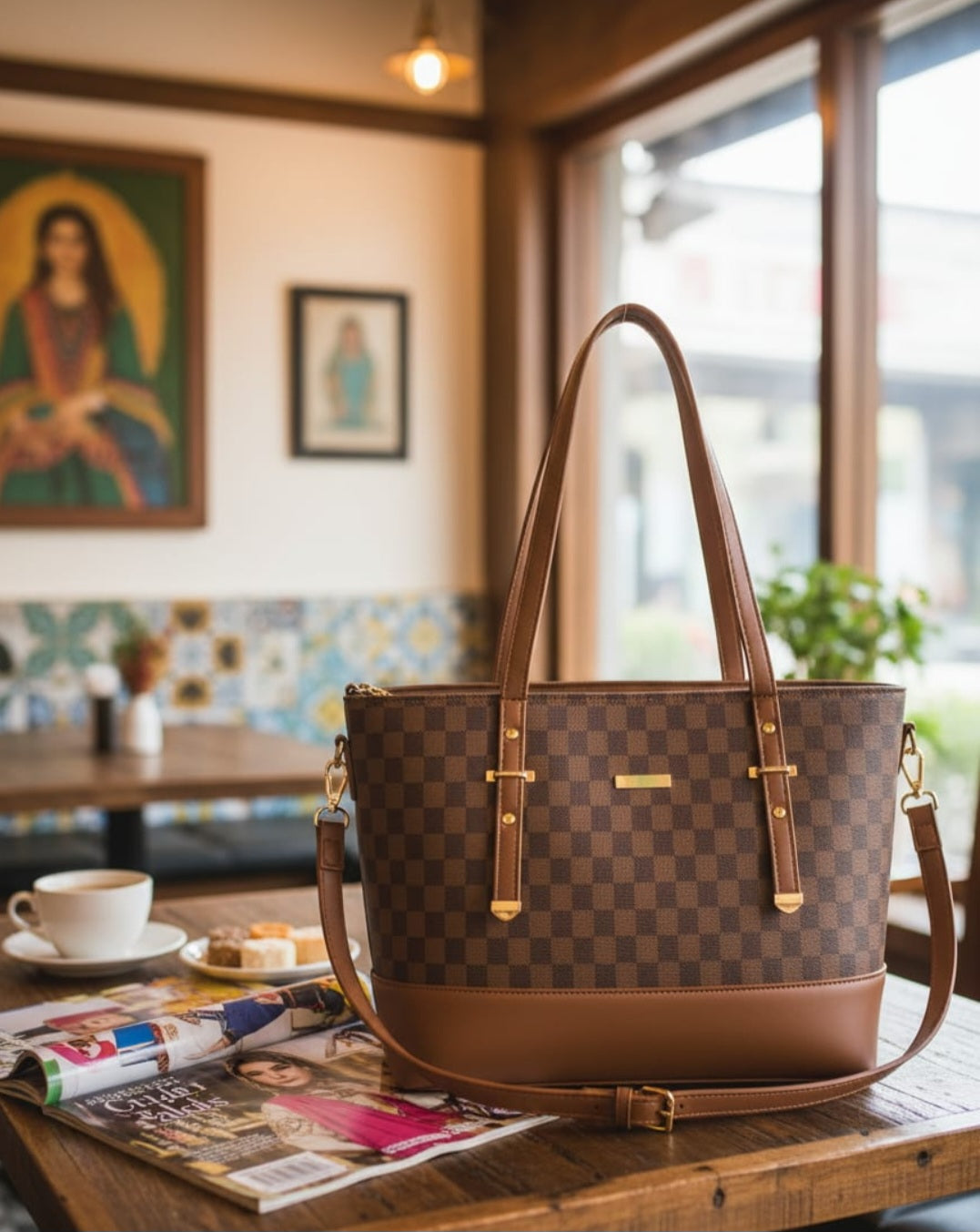 Women’s Vegan Leather Handbag with Shoulder Strap – Spacious Work to Evening Bag