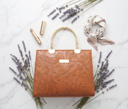 "Spacious 10x8.5 interior compartment of Wonder Mart luxury flower handbag holding daily essentials"