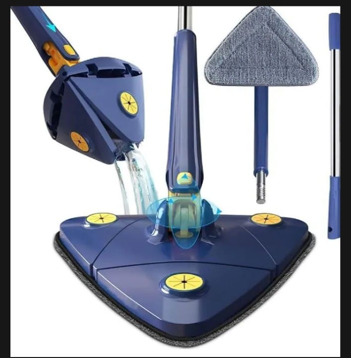 Triangle Cleaning Mop – 360° Rotatable Telescopic Microfiber Mop with 4 Pads for Wet & Dry Floor Cleaning