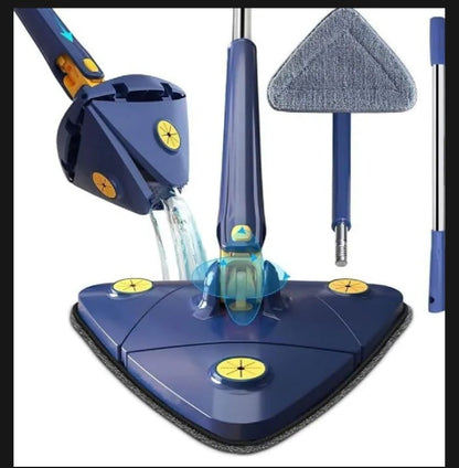 Triangle Cleaning Mop – 360° Rotatable Telescopic Microfiber Mop with 4 Pads for Wet & Dry Floor Cleaning