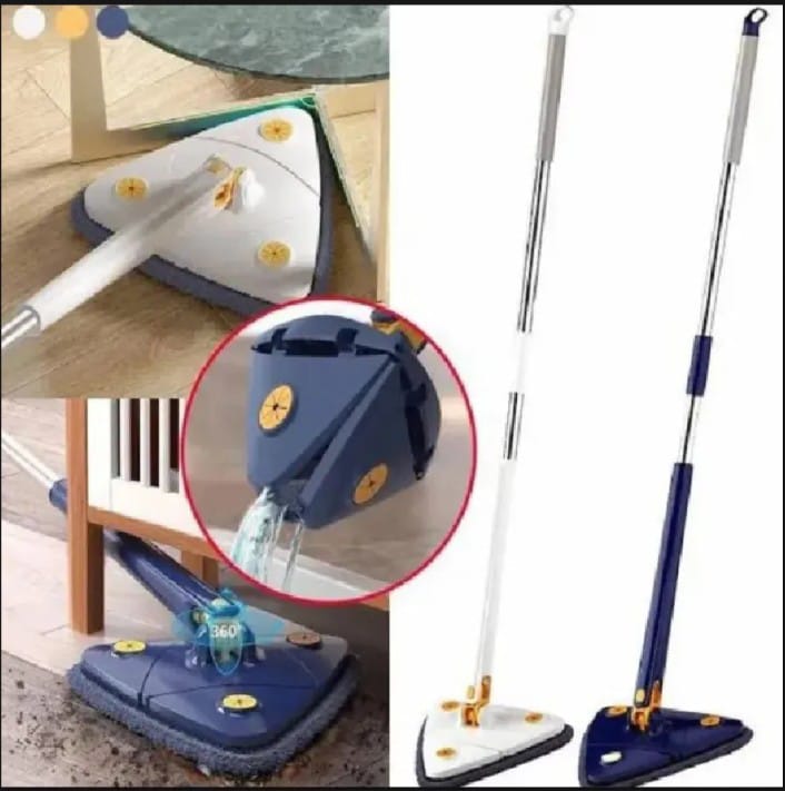 Triangle Cleaning Mop – 360° Rotatable Telescopic Microfiber Mop with 4 Pads for Wet & Dry Floor Cleaning