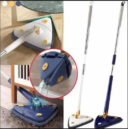 Triangle Cleaning Mop – 360° Rotatable Telescopic Microfiber Mop with 4 Pads for Wet & Dry Floor Cleaning