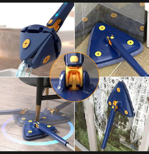 Triangle Cleaning Mop – 360° Rotatable Telescopic Microfiber Mop with 4 Pads for Wet & Dry Floor Cleaning