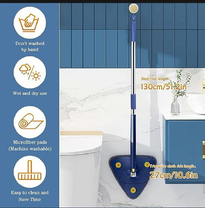 Triangle Cleaning Mop – 360° Rotatable Telescopic Microfiber Mop with 4 Pads for Wet & Dry Floor Cleaning