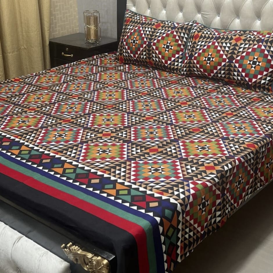 3D Crystal Cotton Bedsheet 3PC – 100+ Designs & Colours | Lifetime Colour & Fabric Guaranteed