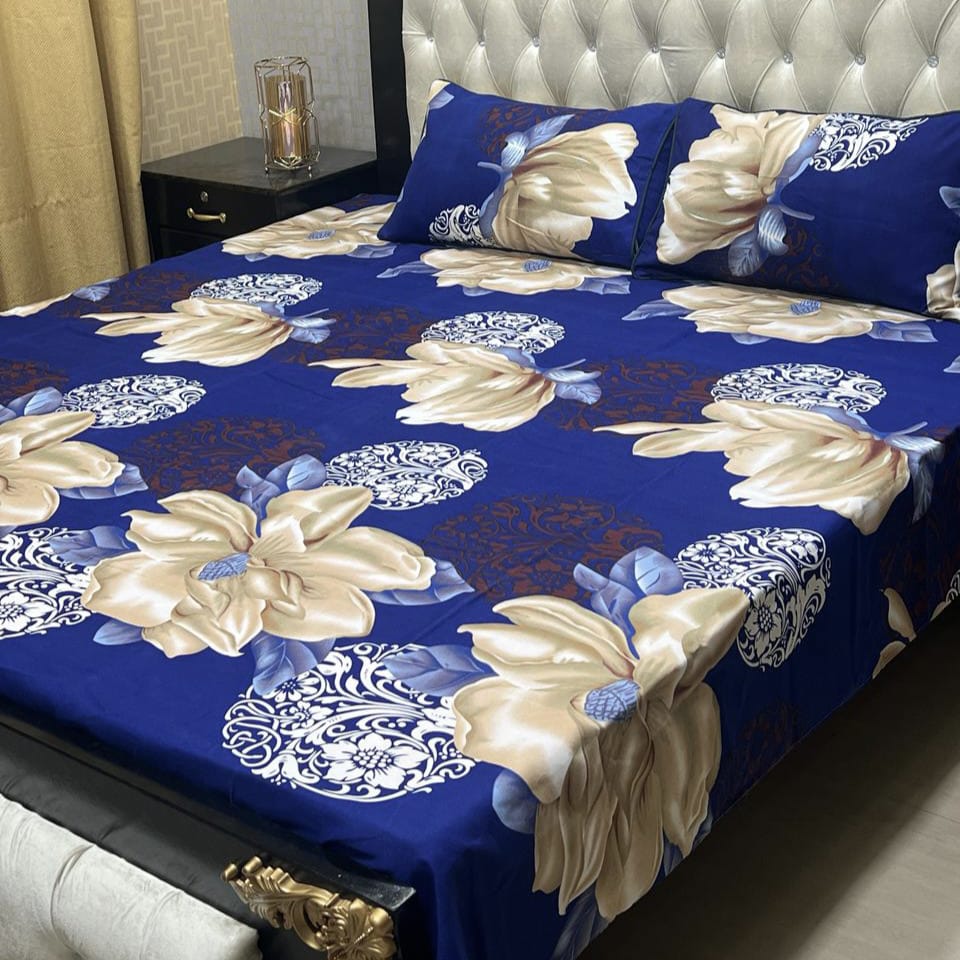 3D Crystal Cotton Bedsheet 3PC – 100+ Designs & Colours | Lifetime Colour & Fabric Guaranteed