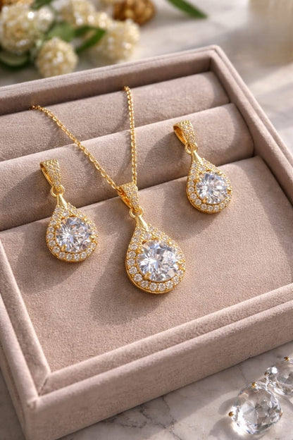 925 Gold & Silver Plated Designer Pendant Locket Set with Earrings – Elegant Jewelry Gift for Her