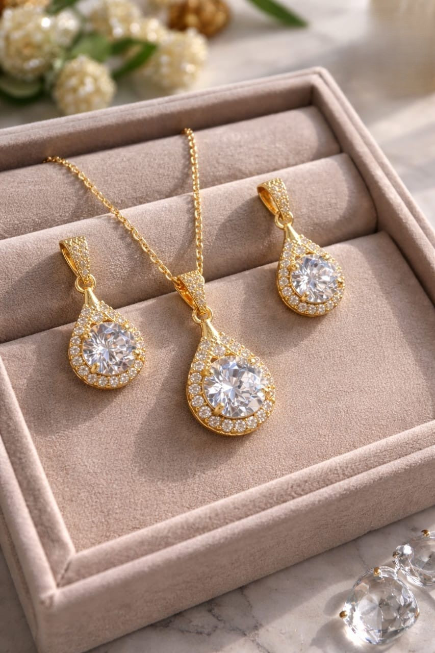 Elegant 925 Gold & Silver Plated Designer Pendant Locket Set with Earrings – Premium Quality | Versatile Gift Set | Rs. 2100 Only